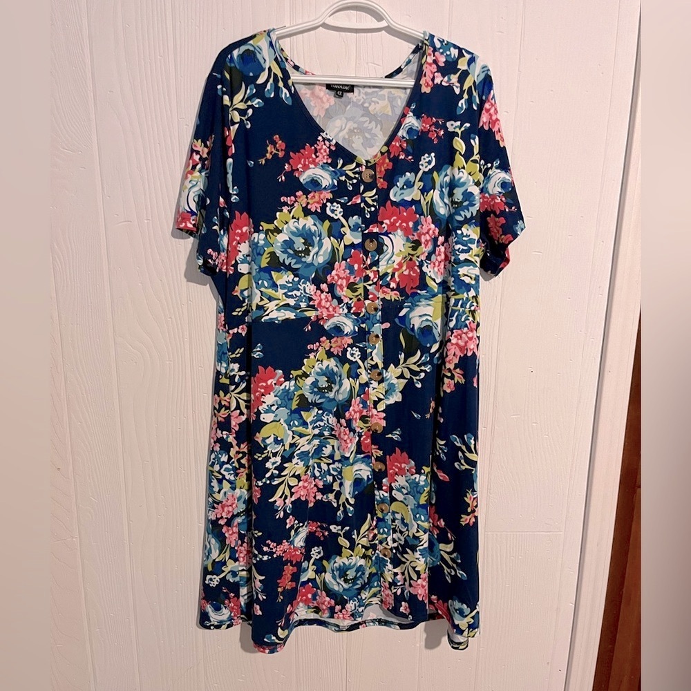 Floral Button-Down Women's Dress Plus Size, super soft material 3X